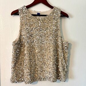 🌺 NEW Old Navy Sleeveless Sequin Swing Top Champagne Large